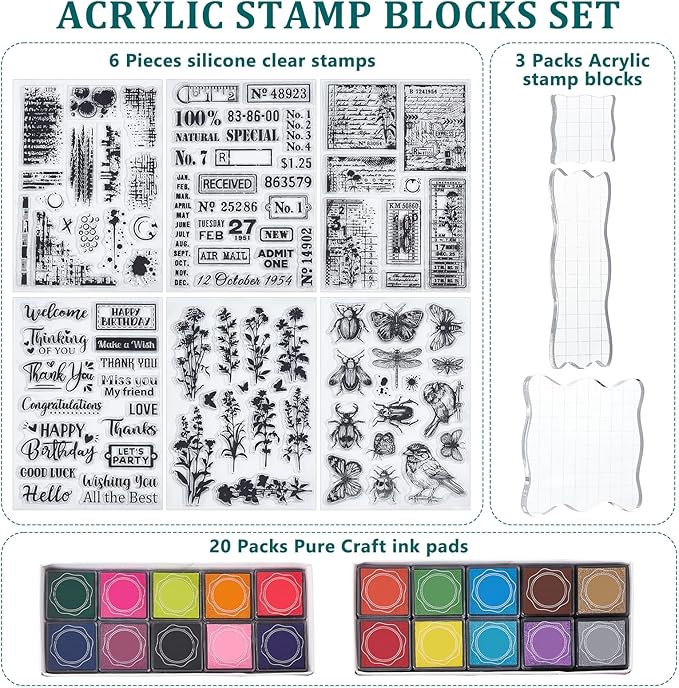 29 Pcs Acrylic Stamps for Crafting Card Making Supplies Set Include 3 Acrylic - Image 2