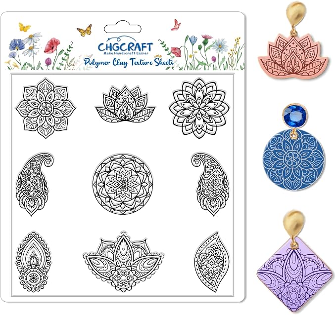 CHGCRAFT Mandala Polymer Clay Texture Sheets Single Mandala Floral Paisley by chgcraft