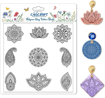 CHGCRAFT Mandala Polymer Clay Texture Sheets Single Mandala Floral Paisley by chgcraft