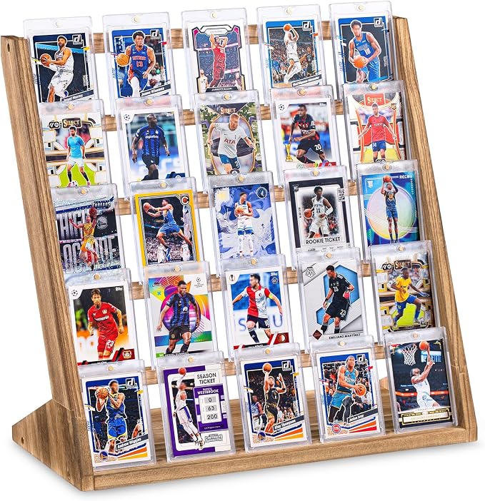 Emfogo Trading Card Display Stand, 5 Tier Sports Graded Card Display, Wooden by Emfogo