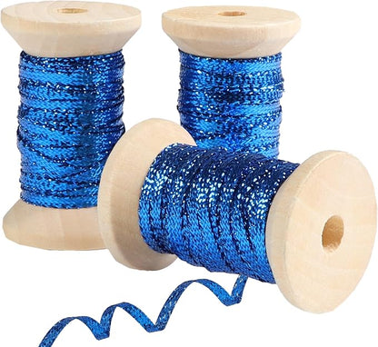 Royal Blue Gold Thin Ribbon 1/8 inch Metallic Braided Double Faced Ribbons by Unknown