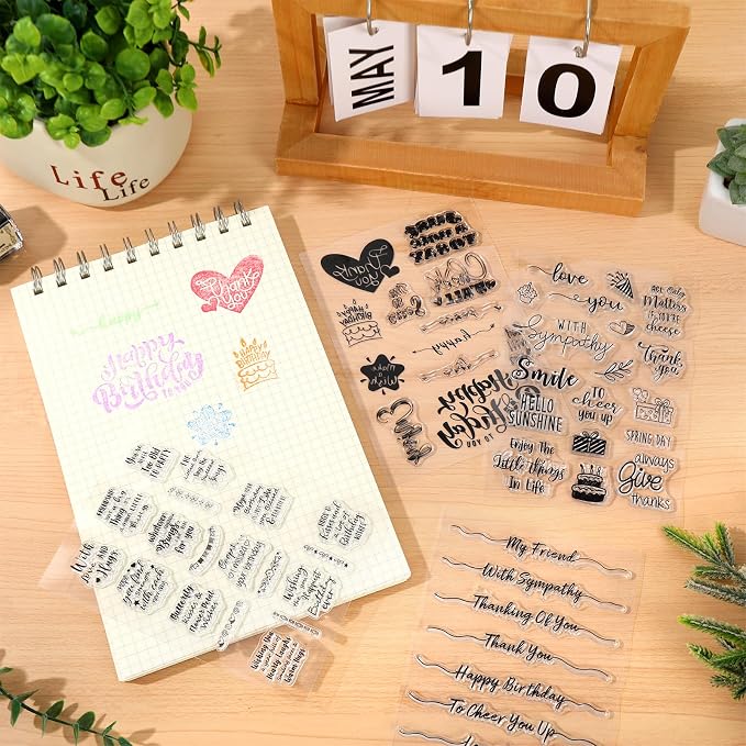Whaline 4 Sheets Sentiment Words Clear Stamps Greeting Words Happy Birthday - Image 6