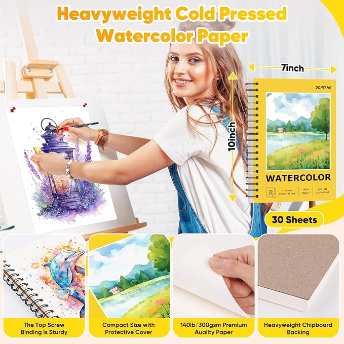 7"x10" Watercolor Paper Pad, 30 Sheets Watercolor Paper, 140lb/300gsm Spiral - Image 2