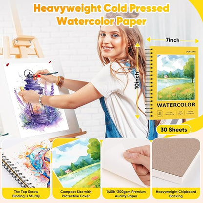 7"x10" Watercolor Paper Pad, 30 Sheets Watercolor Paper, 140lb/300gsm Spiral - Image 2