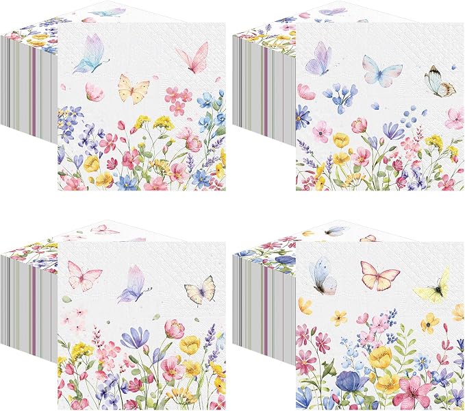 Fulmoon 200 Pieces Summer Floral Cocktail Napkins Disposable Wildflower Dessert by Fulmoon