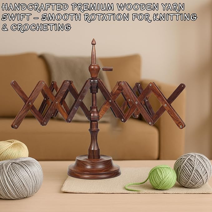Bhartiya Handicrafts Rosewood Table Top Yarn Swift | Hand Operated Yarn Winder - Image 3