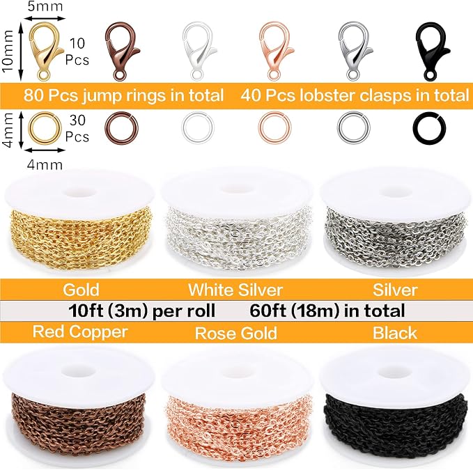 Jishi 60ft Jewelry Necklace Chains 2mm Jewelry Chain Links - Image 2