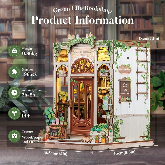 Fsolis Book Nook Kit, 3D Wooden Puzzles - Image 2