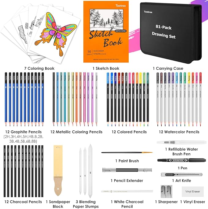 Taotree 81 Pack Art Supplies for Adults Kids Teen Artists Gifts, Pro Art Kit - Image 2