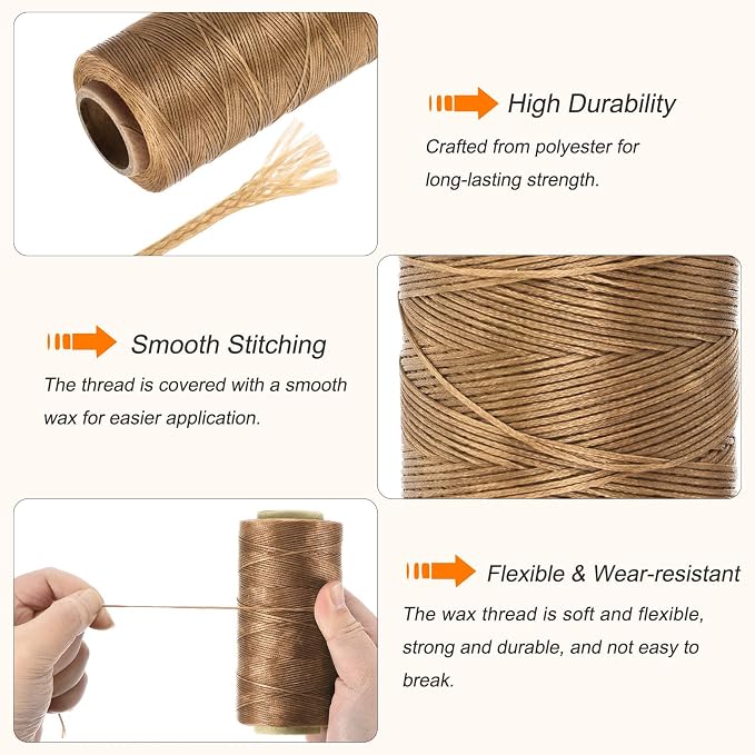MECCANIXITY Waxed Thread, 284 Yard 0.8mm 150D Flat Wax Thread Polyester Waxed - Image 3
