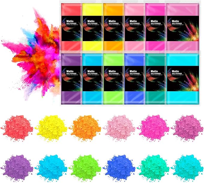 Matio Color Run Powder, 12 Pack 3.5oz/100g Each Natural Holi Powders Assorted by Matio