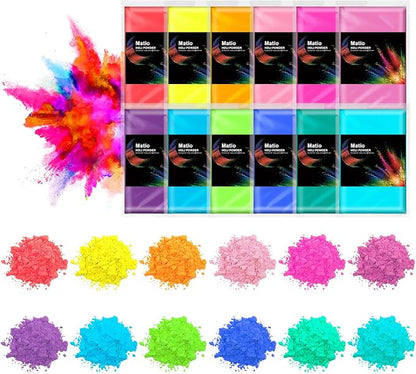 Matio Color Run Powder, 12 Pack 3.5oz/100g Each Natural Holi Powders Assorted by Matio