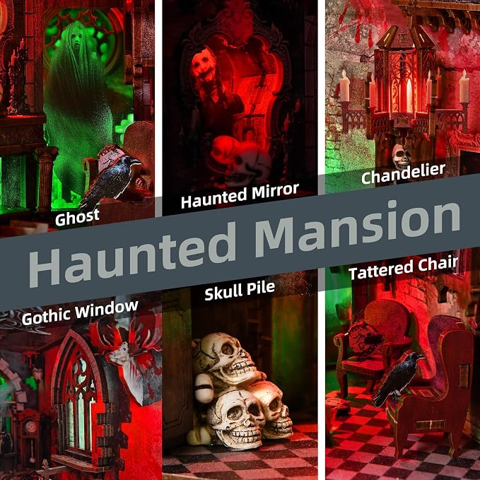 Haunted House Halloween Book Nook Kit, Spooky Shelf Insert Bookshelf Diorama - Image 3
