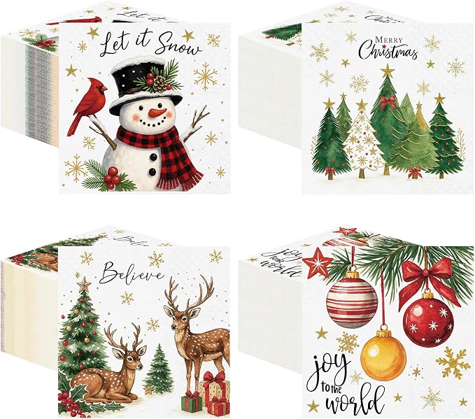 Janlaugh 200 Pcs Christmas Paper Cocktail Napkins Disposable 2 Ply Xmas Style by Janlaugh