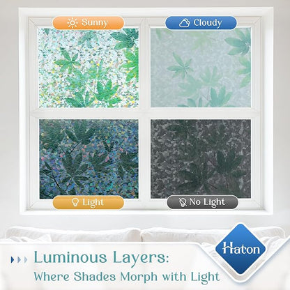 Haton Window Privacy Film, Decorative Stained Glass Window Clings, 3D UV Sun - Image 7