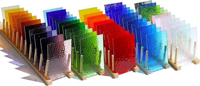 50 Transparent Stained Glass Sheets Bulk, Variety Colors Textured Cathedral Art by Unknown