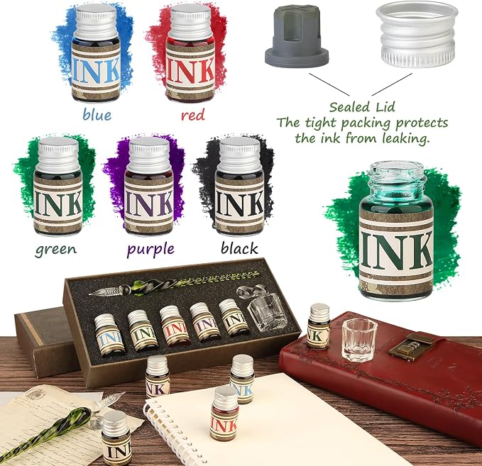 Mancola Glass Dipped Crystal Calligraphy Pen Set - Image 4