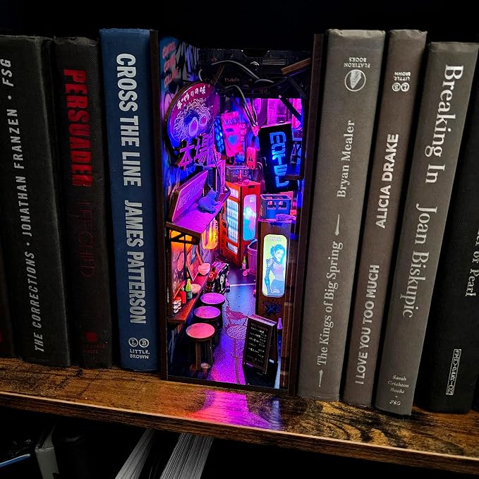 Neo Ramen MiniAlley DIY Cyberpunk Book Nook Kit – Wooden Diorama - Image 9