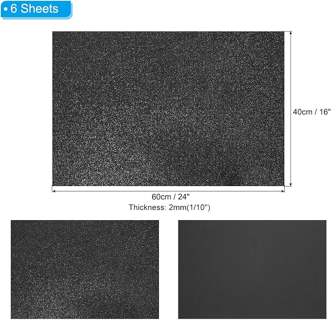 PATIKIL 2mm Thick Non Adhesive Glitter Foam Sheet 16x24inch Black, EVA Shiny - Image 2
