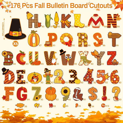 Faccito 176 Pcs Fall Bulletin Board Decorations Letters Numbers Alphabet Autumn - Image 2
