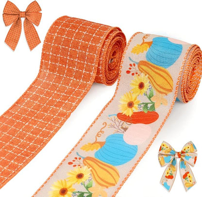 2 Rolls Fall Pumpkins Leaves Ribbons by Estivaux