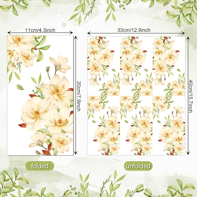60 Pack 3 Styles Floral White Magnolia Blossom Guest Napkins Disposable Paper - Image 6