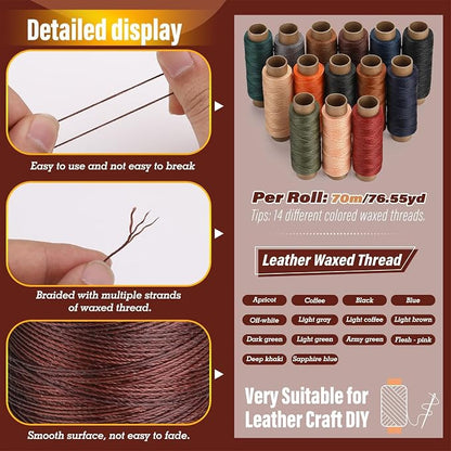 0.55 mm Round Waxed Thread, 14 Colors 76 Yards Spool Wax Coated String - Image 3