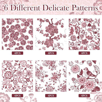 Epakh 36 Pack 6 Style Burgundy Decoupage Paper Napkins Assorted Floral - Image 4
