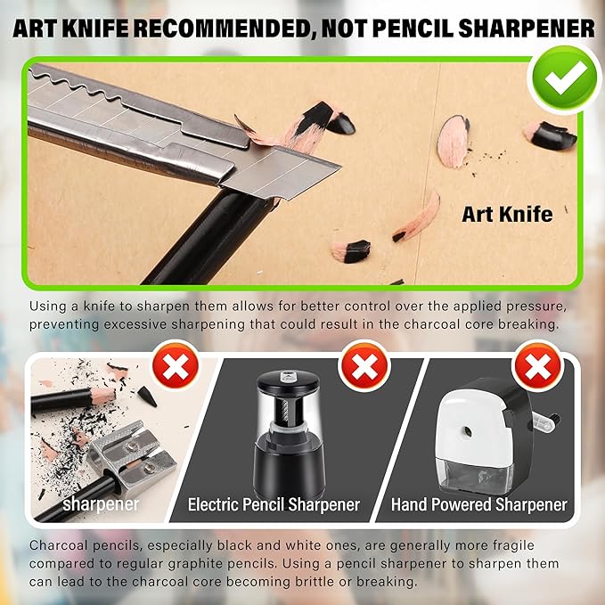 KALOUR Pro Colored Charcoal Drawing Set, 12 Pieces Pastel Chalk Pencils - Image 3