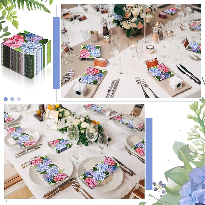 60 Pcs Hydrangea Cocktail Paper Napkins 6.5 x 6.5 Inches Disposable Paper - Image 6