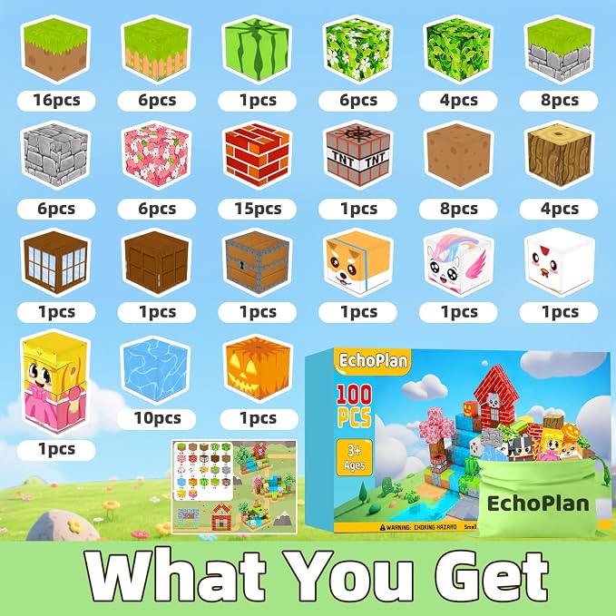 EchoPlan Magnetic Blocks, STEM Sensory Construction Stacking Magnet Blocks Toy - Image 6