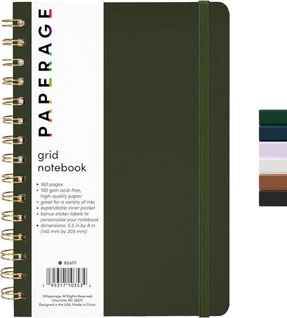 PAPERAGE Graph Paper Spiral Notebook & Journal, 160 Pages, Medium 5.5 inches x by PAPERAGE