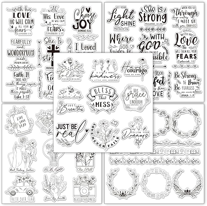 Whaline 5 Sheets Bible Verse Clear Stamps Christian Jesus Silicone Transparent by Whaline