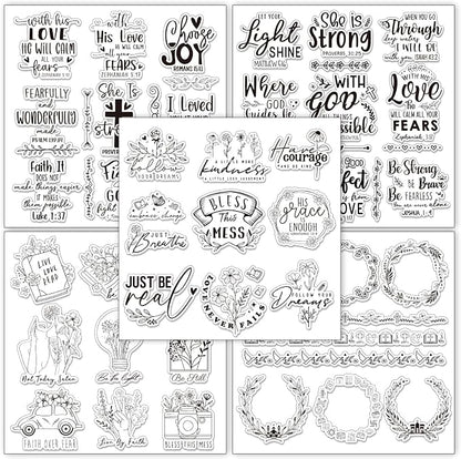 Whaline 5 Sheets Bible Verse Clear Stamps Christian Jesus Silicone Transparent by Whaline