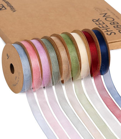 Vitalizart 3/8" x 90 Yards Organza Ribbon Pastel Color 9 Rolls x 10 Yd Sheer by Vitalizart