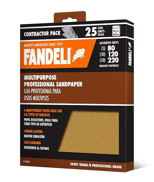 Fandeli | Multi-Purpose Sanding Paper | Assorted Grits | 25 Sheets of 9'' x - Image 3
