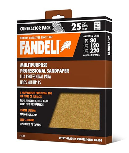 Fandeli | Multi-Purpose Sanding Paper | Assorted Grits | 25 Sheets of 9'' x - Image 3