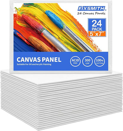 FIXSMITH Canvas Boards for Painting 5x7 Inch, Super Value 24 Pack Mini Canvases by FIXSMITH