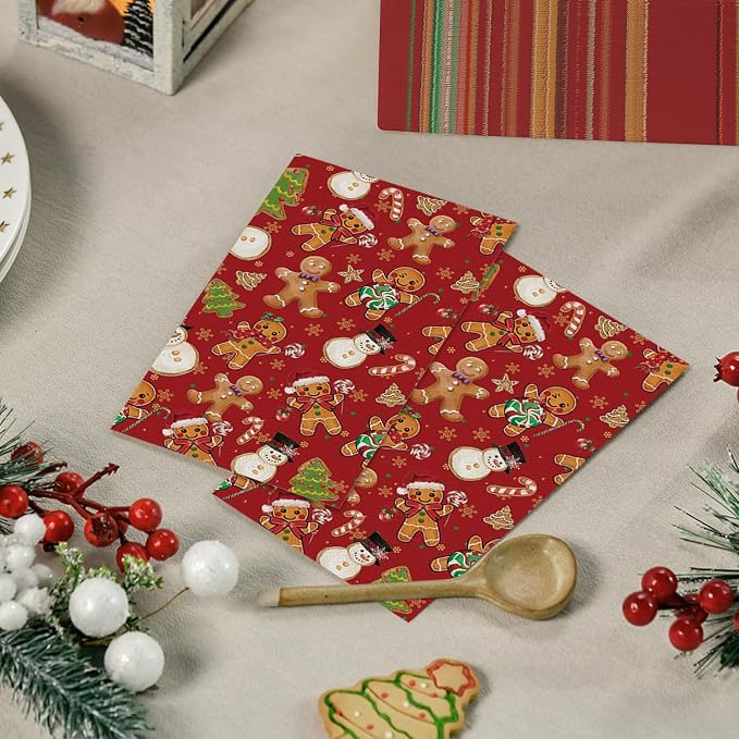 Horaldaily 100 Christmas Disposable Paper Decorative Guest Napkins, Gingerbread - Image 3