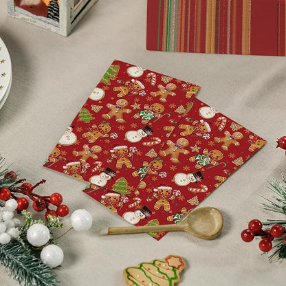 Horaldaily 100 Christmas Disposable Paper Decorative Guest Napkins, Gingerbread - Image 3