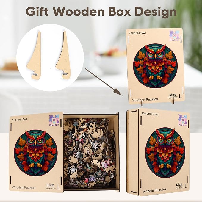 Wooden Puzzles for Adults, Colorful Owl Puzzles 500 Pieces, Unique Shaped - Image 7