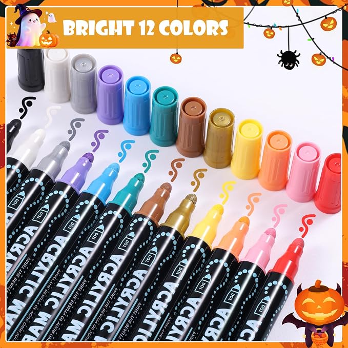 12 Colors Waterproof Dual Tip Acrylic Paint Pens, Dot & Fine Tip Premium - Image 5