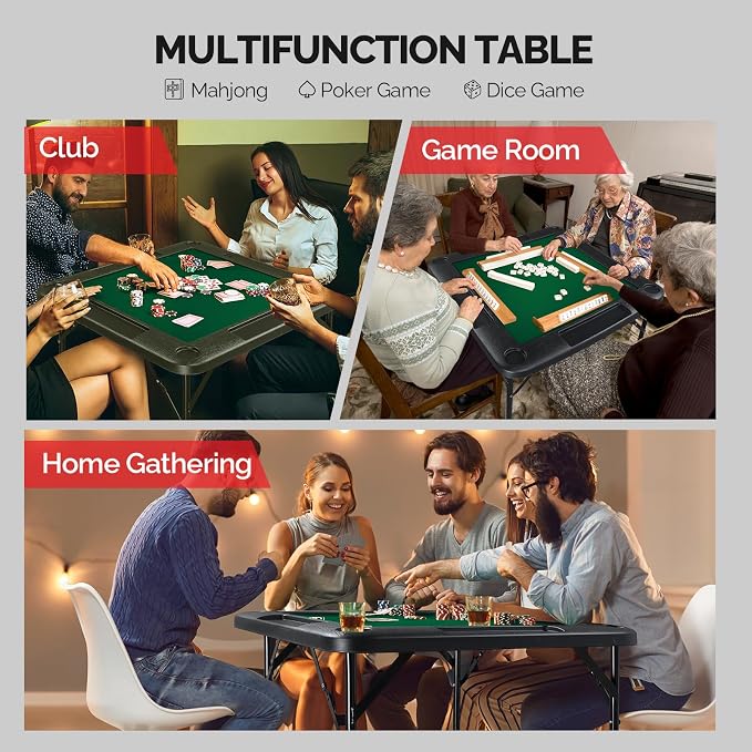 PEXMOR 35" Foldable Mahjong Table, 4 Player Card Game Table w/Cup Holders & - Image 7