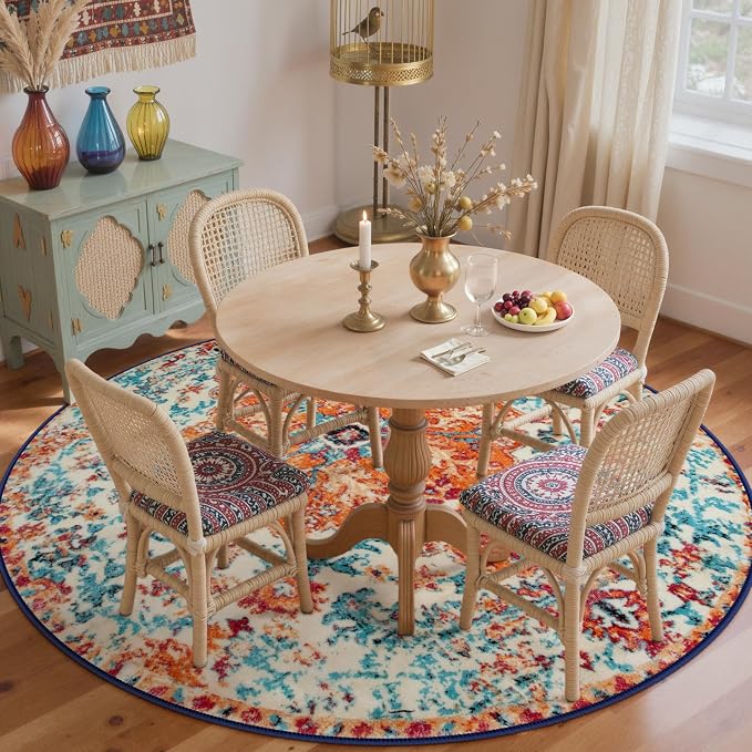 Lahome Bohemian Floral Medallion Round Rug - 6Ft Soft Rug - Image 2