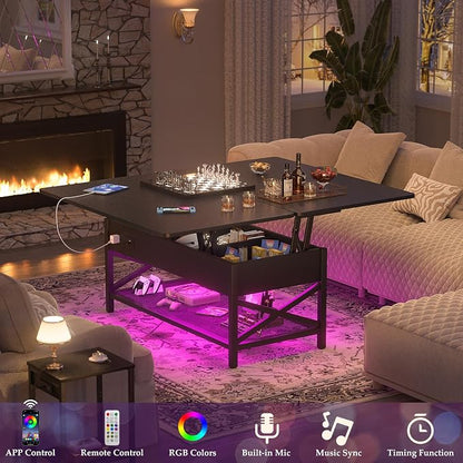 Aheaplus Coffee Table Lift Top Multi-Function Coffee Table Converts to Dining - Image 3