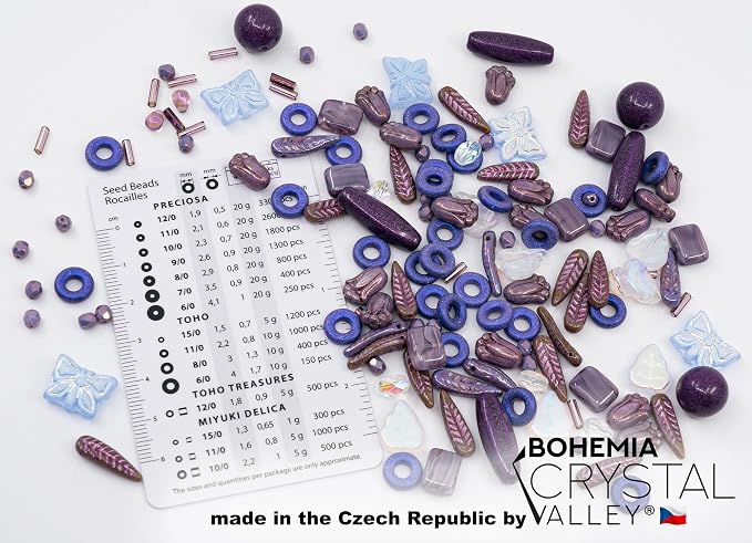 2.1oz Mix of Unique Czech Bohemia Glass Pressed Beads, Violet Purple Pink - Image 3