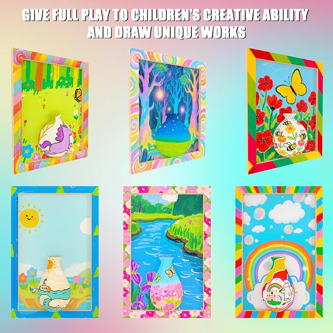 Crafts Gift for Girls, DIY 3D Felt Flowers Wooden Vase Picture Frame Painting - Image 5
