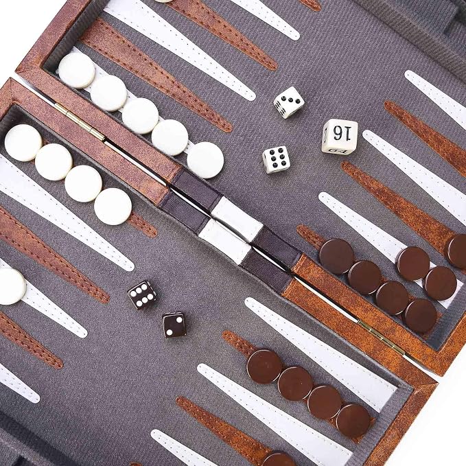 AMEROUS Backgammon Set, 11 Inches Classic Board Game withLeather Case, Folding - Image 6