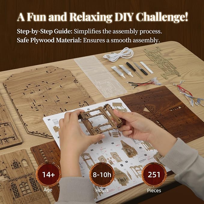 LED 3D Wood Puzzle Countryside Cottage Model - Image 4