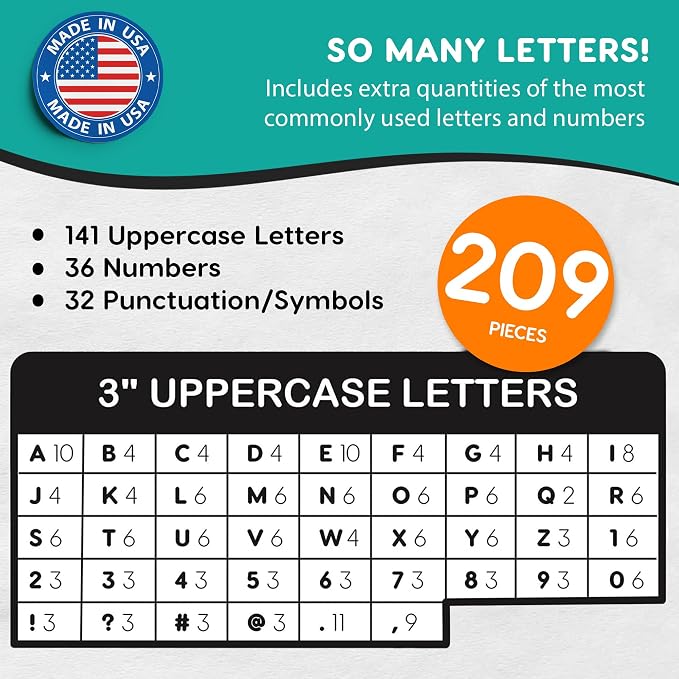 209 Pcs 3" Black Bulletin Board Letters & Numbers, Capital Letters, Punctuation - Image 4